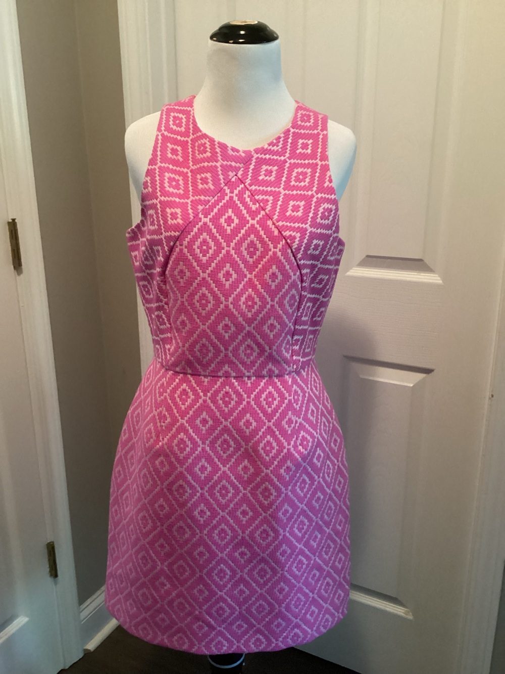 Anthropologie Hutch 6 Pink Diamond Pattern Sleeveless Dress Textured Above Knee
